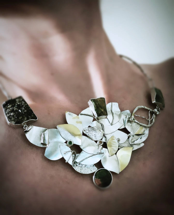Colier unicat din argint masiv cu citrin, peridot, diopsid și jasp – lucrat manual | Liana Jewelry [1]