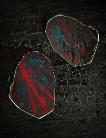 cercei argint email verde si rosu lucrati manual, Colectia ALCHIMIA CULORILOR [1]