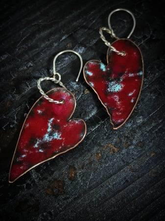 CERCEI - cercei argint cu email rosu si albastru lucrati manual în Cluj.