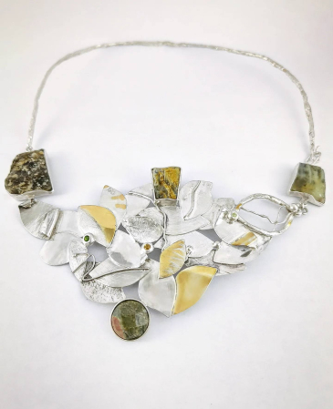 Colier unicat din argint masiv cu citrin, peridot, diopsid și jasp – lucrat manual | Liana Jewelry [1]