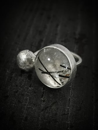 INELE - inel ''Sub clar de luna'' bijuterie uncat cu quart cu rutil