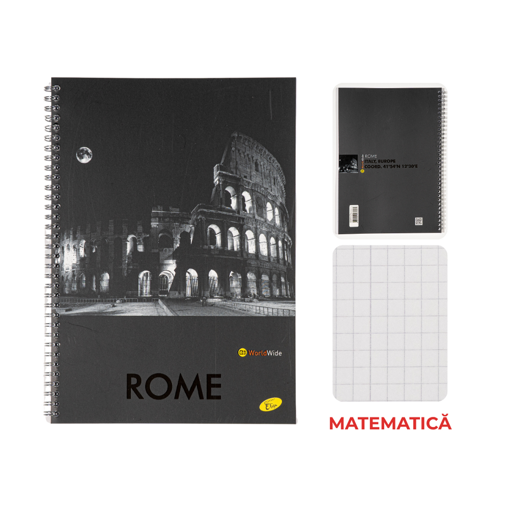 Caiet cu spirala, A4, 70 file, 70gsm, coperta carton 300gsm, design cities by night - matematica [1]