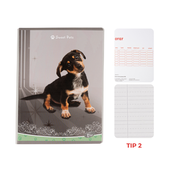 Caiet TIP2, 36 file, 80gsm, coperta carton 300gsm, design sweet pets [1]