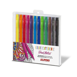 Carioca cu 2 capete, varf liner 0.7mm/tip pensula, 12 culori/set, ALPINO Color Experience [1]