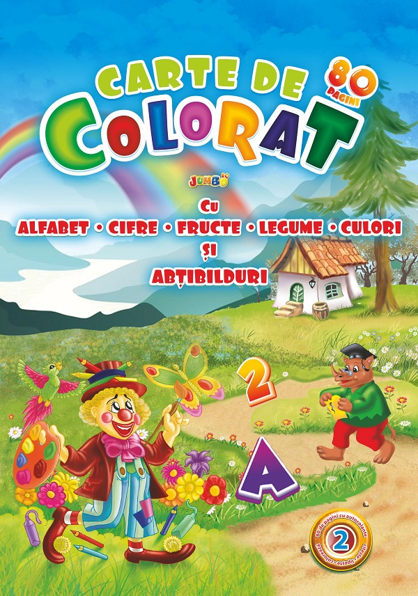 Carte de colorat Jumbo cu alfabet, cifre, fructe, legume, culori si abtibilduri [1]