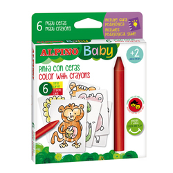 Creioane cerate, 6 culori/set, 6 carduri cu animale, pt. colorat, ALPINO Baby [1]