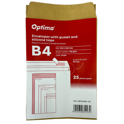 Plic B4 (353x250mm), cu burduf 50mm, lipire siliconica, 25 buc/set, Optima - eco kraft [1]