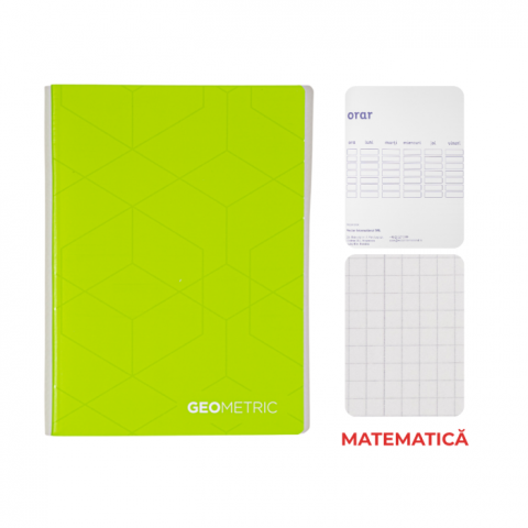 Caiet A4, 60 file, 80gsm, coperta carton 300gsm, design geometrics - matematica