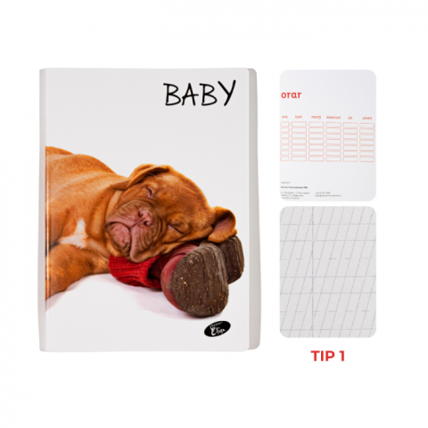 Caiet TIP1, 36 file, 80gsm, coperta carton 300gsm, design baby pets