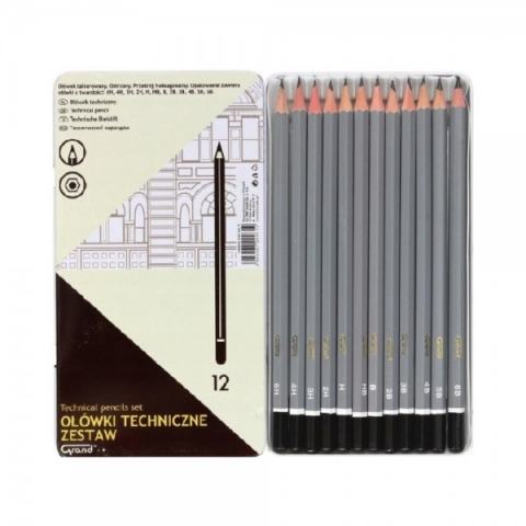 Instrumente de scris - Creion grafit Grand , corp hexagonal gri, fara guma de sters, set 12 buc