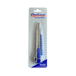 Accesorii de Birou - Cutter Optima Basic, lama 9mm SK5, sina metalica, aluminiu cu rubber grip
