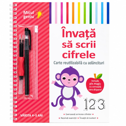 Carti Educative - Invata sa scrii cifrele reutilizabila cu adancituri