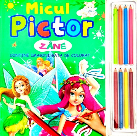 Carti de colorat - Micul pictor: Zane. 8 creioane colorate