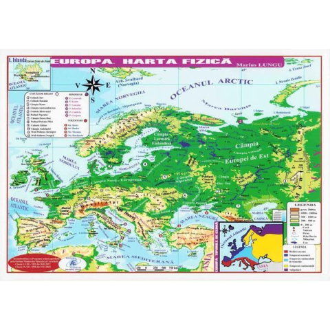 HARTI - Plansa: Harta Europei. Harta politica, harta fizica A4