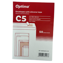 Accesorii de Birou - Plic C5 (229x162mm), lipire siliconica, 50 buc/set, Optima - alb