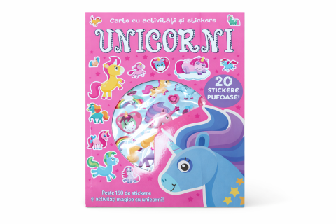 Carti cu activitati - Unicorni - 20 stickere pufoase