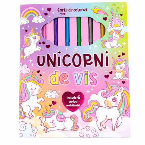 Carti cu activitati - Unicorni de vis - 6 carioci metalizate