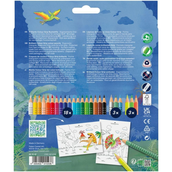 Creioane Colorate Faber-Castell Color Grip Set 18+6 Neon și Metallic Dino [2]