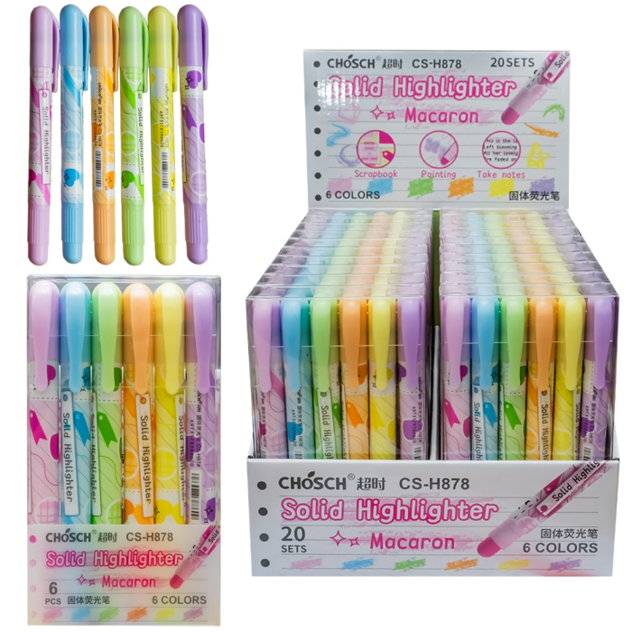 Set 6 evidențiatoare solide Macaron, culori pastel [3]