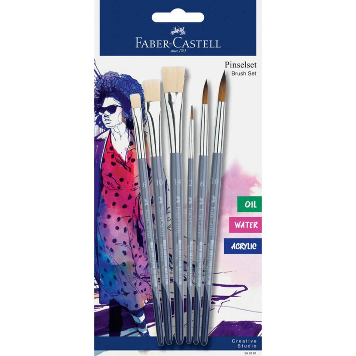 Pensule - Set Pensule Faber-Castell Creative Studio, 6 Pensule Plate și Rotunde