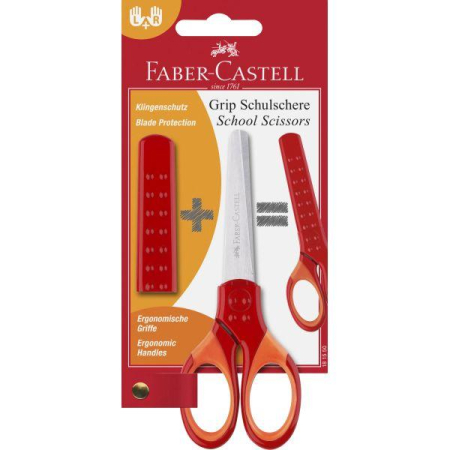 Tăiere și lipire - Foarfecă Școlară cu Protecție Grip Roșie Faber-Castell