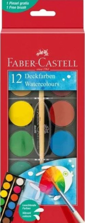 Pictură și desen - Acuarele 12 Culori 24 mm + Pensulă Faber-Castell