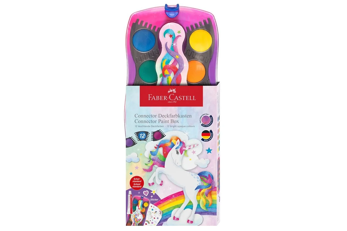 Papetărie - Acuarele 12 Culori Connector Unicorni Faber-Castell