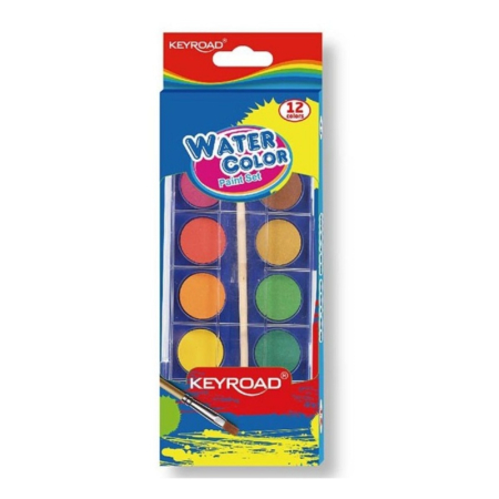 Acuarele - Acuarele Keyroad cu pensulă, 12 culori, 28 mm, carcasă PVC,