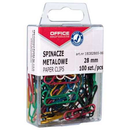 Accesorii de organizare - Agrafe plastifiate color Office Products, 28 mm, 100 bucăți, cutie din plastic
