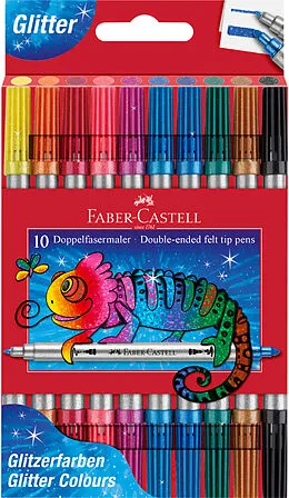 Carioci - Carioci Faber-Castell Glitter, 10 culori, 2 capete