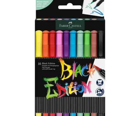 Papetărie - Carioci Pensulă 10 Culori Black Edition Faber-Castell