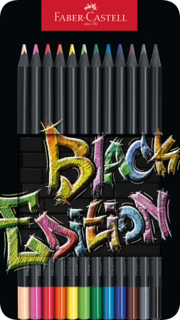 Papetărie - Creioane Colorate 12 Culori Black Edition Cutie Metal Faber-Castell
