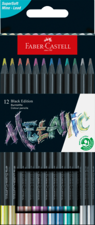 Papetărie - Creioane colorate 12 buc/set FABER-CASTELL Black Edition Metallic