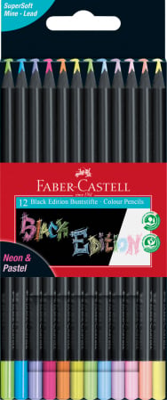 Papetărie - Creioane Colorate 12 Culori Pastel + Neon Black Edition Faber-Castell