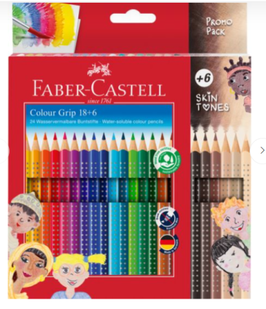 Papetărie - Set 18 Creioane Colorate Grip + 6 Creioane Tonurile Pielii Faber-Castell