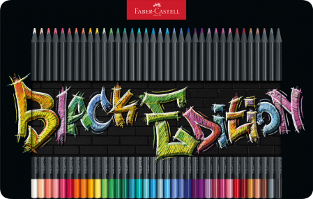 Creioane colorate - Set 36 Creioane Colorate în Cutie Metalică Black Edition Faber-Castell