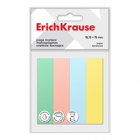 Index-uri adezive - Notițe autoadezive ErichKrause, 18,75 × 75 mm, 400 file, 4 culori
