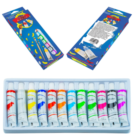 Papetărie - Culori acrilice NEBO, 12 culori, 9 ml, 12 tuburi/cutie