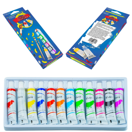Tempera și Guașe - Culori tempera NEBO, 12 culori, 9 ml, 12 tuburi/cutie