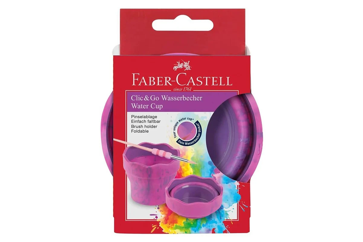 Accesorii pentru pictură - Cutie pentru Apă Click & Go Roz Marmorat Ediție Unicorni Faber-Castell