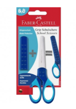 Tăiere și lipire - Foarfecă Școlară GRIP Albastră cu Protecție pentru Lamă Faber-Castell