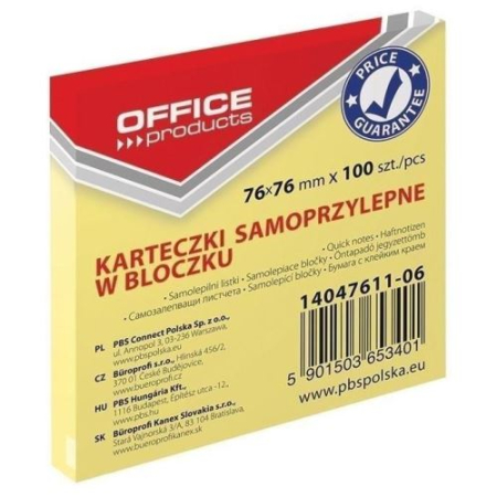 Cuburi de hârtie pentru notițe - Notițe autoadezive Office Products, 76 × 76 mm, 100 file