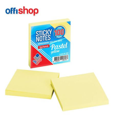 Cuburi de hârtie pentru notițe - Notițe autoadezive OffiShop, 76 × 76 mm, 100 file, galben neon