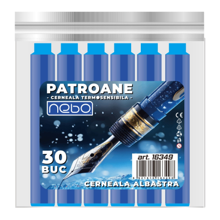 Rezerve stilouri - Patroane cerneală termosensibilă NEBO, 30 buc. + radieră