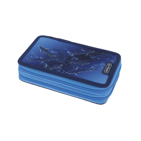 Papetărie - Penar echipat Herlitz Deep Sea, 2 compartimente, 23 piese