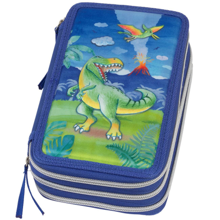 Penare cu trei compartimente - Penar Neechipat Faber-Castell Dinozaur, 3 Fermoare