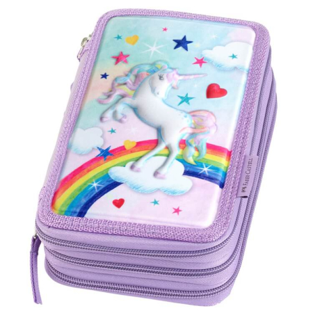 Penare cu trei compartimente - Penar Neechipat Faber-Castell Unicorn, 3 Fermoare