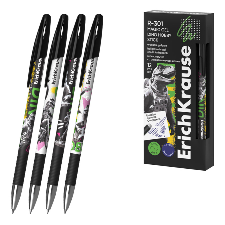Papetărie - Pix cu gel ștergabil ErichKrause R-301 Magic Gel Dino Hobby, 0,5 mm, sortiment