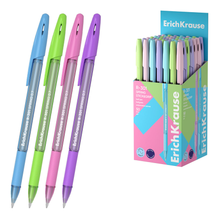 Papetărie - Pix ErichKrause R-301 Stick&Grip Spring, 0,7 mm, sortiment