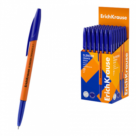 Papetărie - Pix ErichKrause Slender Stick Orange, 0,7 mm, cerneală albastră